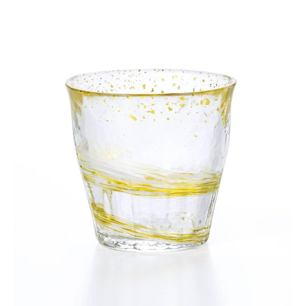 Aderia 手工飲用岩石玻璃旋轉黃色圖案 300ml