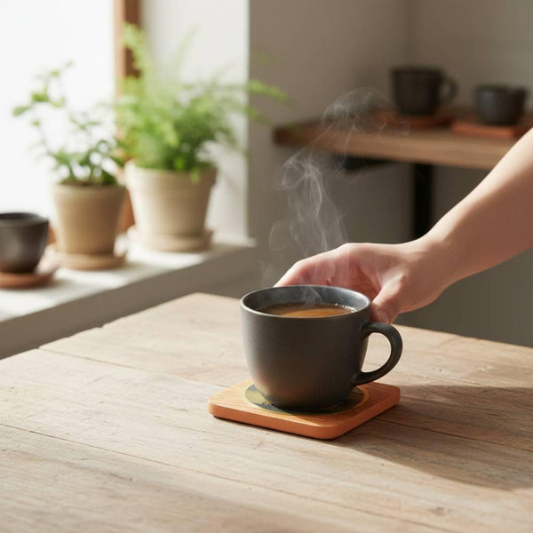 黃銅木杯墊 浮世繪 玉川河和富士山設計