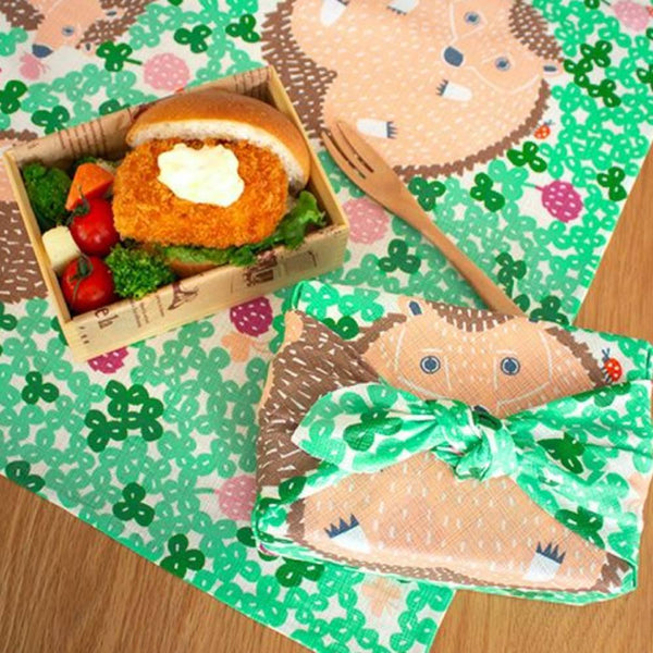 風呂敷刺蝟圖案綠色棉質包布書套 50 厘米