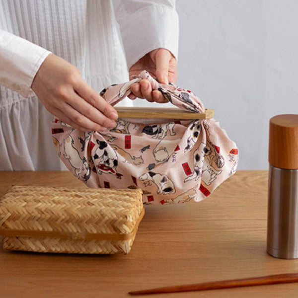 風呂敷浮世繪貓遊行粉紅色百搭裹布 48 厘米