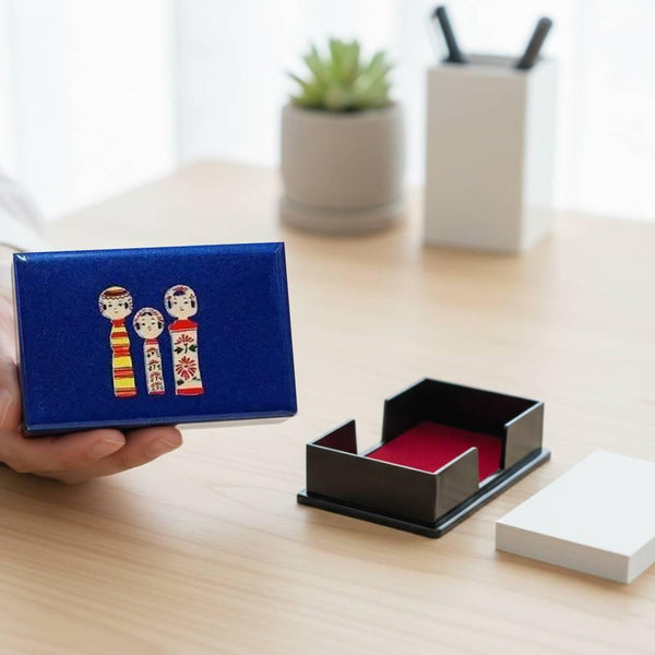 靛藍色漆卡夾盒 Kokeshi 木製娃娃設計