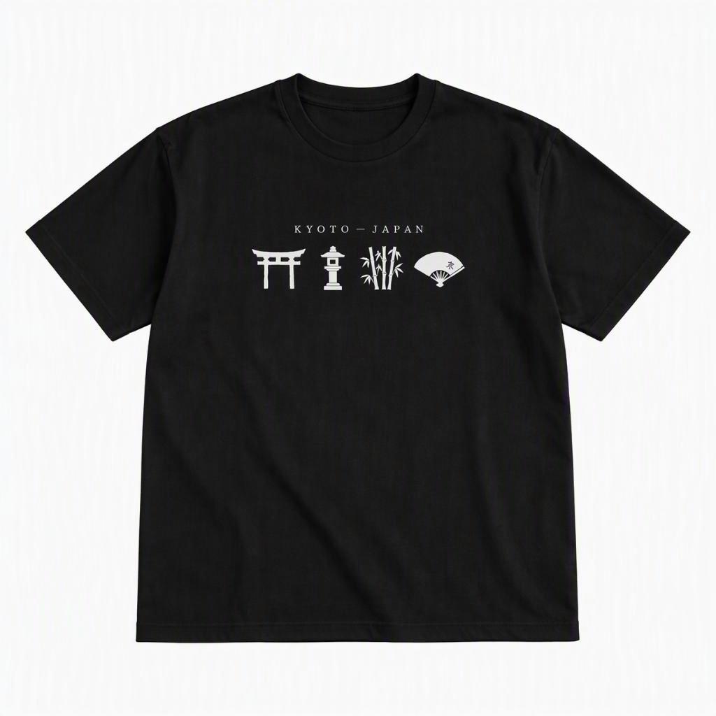 J Taste 京都圖案 T 卹 傳統日本圖案 T 卹 黑色