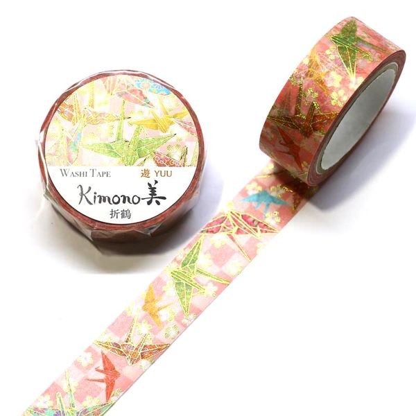 Kamiiso 和服和紙膠帶 摺紙鶴圖案遮蔽膠帶