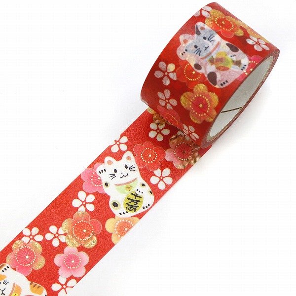 神磯和服紙膠帶 梅花招財貓圖案遮蔽膠帶