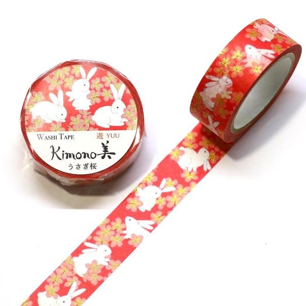 Kamiiso 和服紙膠帶 兔子櫻花圖案遮蔽膠帶