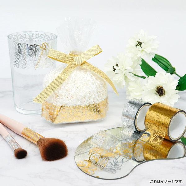 Kamiiso Monde 紙膠帶 金箔蕾絲花卉圖案透明膠帶 35 毫米
