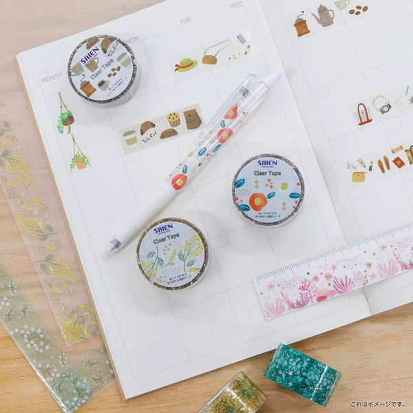 Kamiiso Saien 和紙膠帶 粉紅色珊瑚圖案配金色透明膠帶 20 毫米