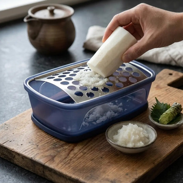 Kiya 多功能不銹鋼食物刨絲器附內建托盤(海軍藍)