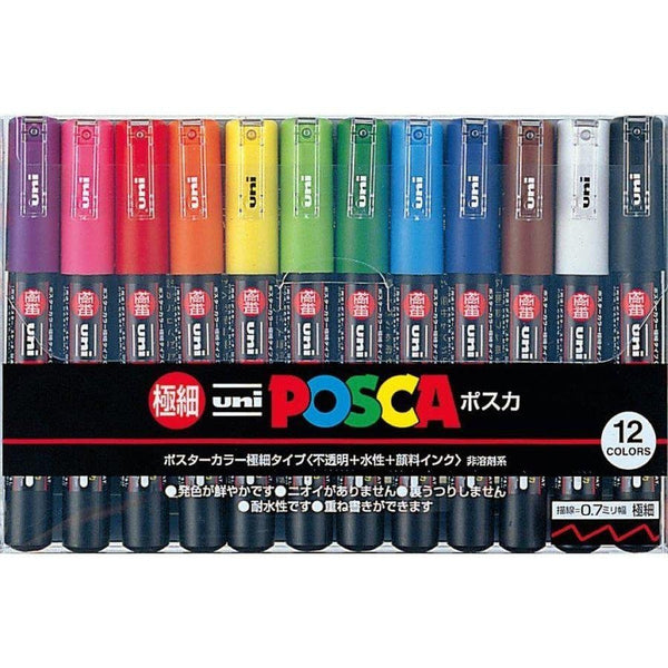 uni 三菱 Posca 水筆超細記號筆套裝 12 色 PC-1M12C