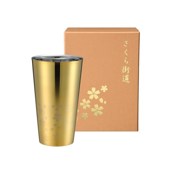 Wahei Freiz 雙層玻璃杯櫻花圖案金色