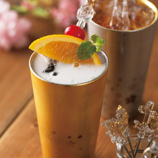 Wahei Freiz 雙層玻璃杯櫻花圖案金色