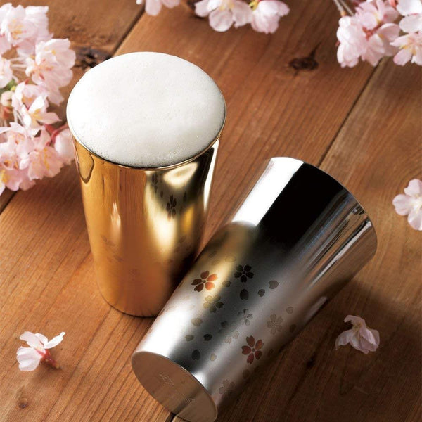 Wahei Freiz 雙層玻璃杯櫻花圖案銀色