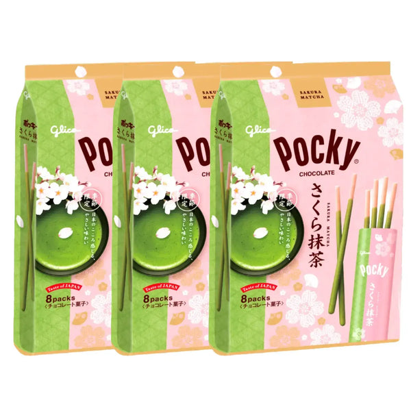 Pocky 櫻花抹茶巧克力薄餅乾棒 8 克拉(3 件裝)