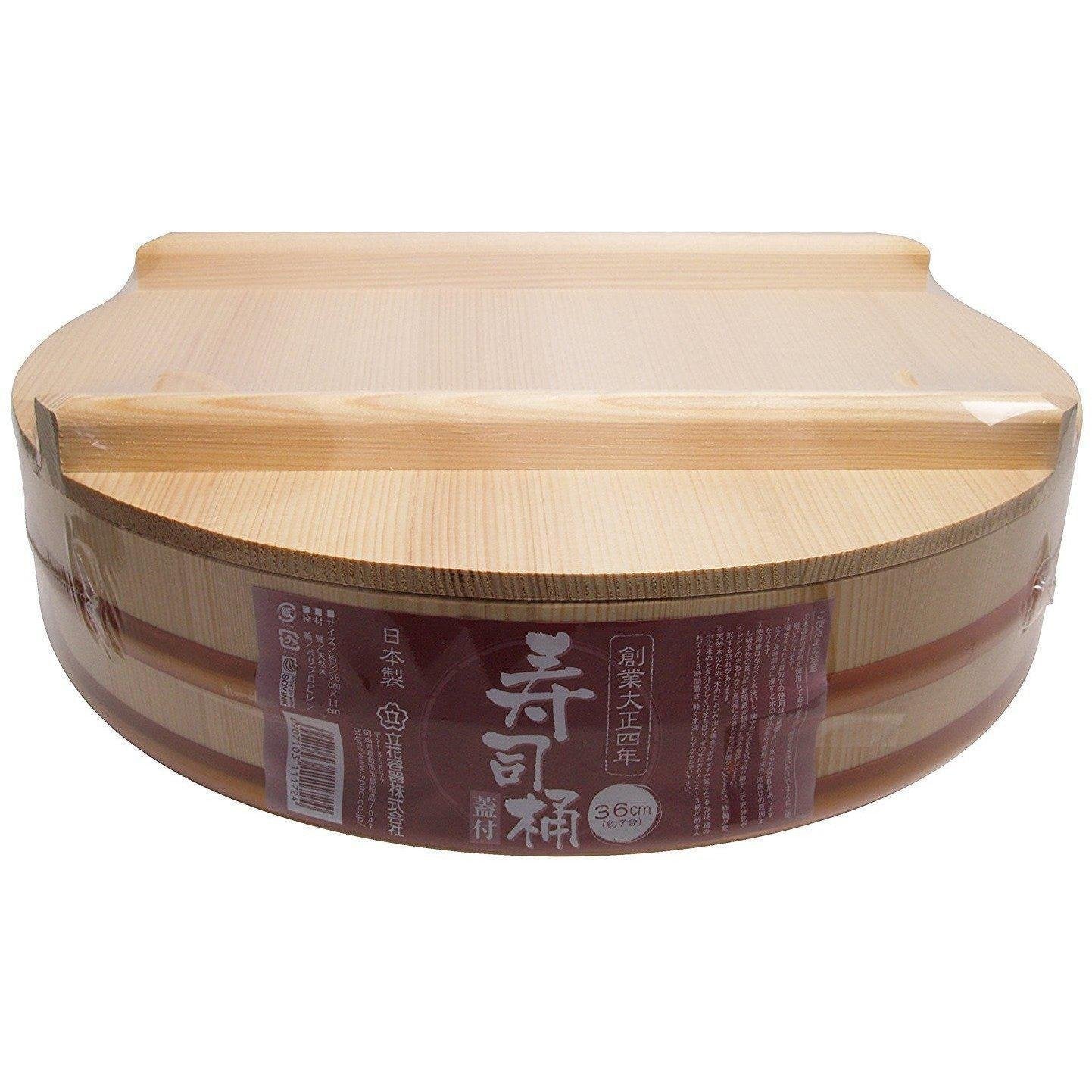 Tachibana Sushi Oke 木製 Hangiri 碗帶蓋 36 厘米