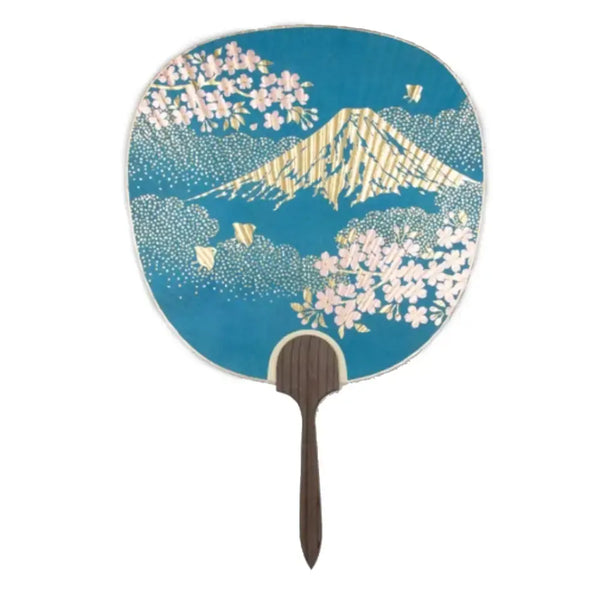 Uchiwa 非折疊紙扇箔印有富士山和櫻花