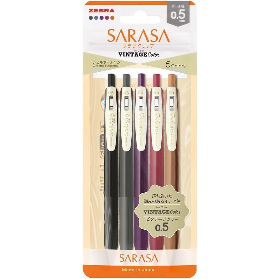 Zebra Sarasa 夾復古彩色中性墨水筆 5 色 0.5 mm JJ15-5C-VI2-N
