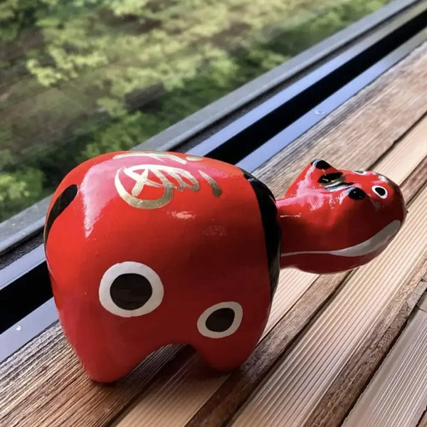Akabeko 紅色幸運牛雕像手工製作日本 家庭 小號