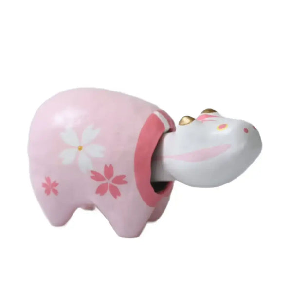 Akabeko 櫻花粉紅幸運牛雕像手工製作 家庭