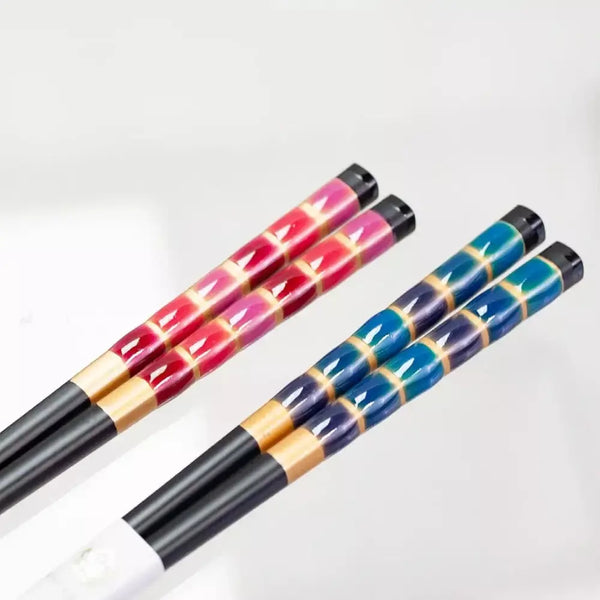 青葉玻璃珠設計筷子帶架藍紅禮盒