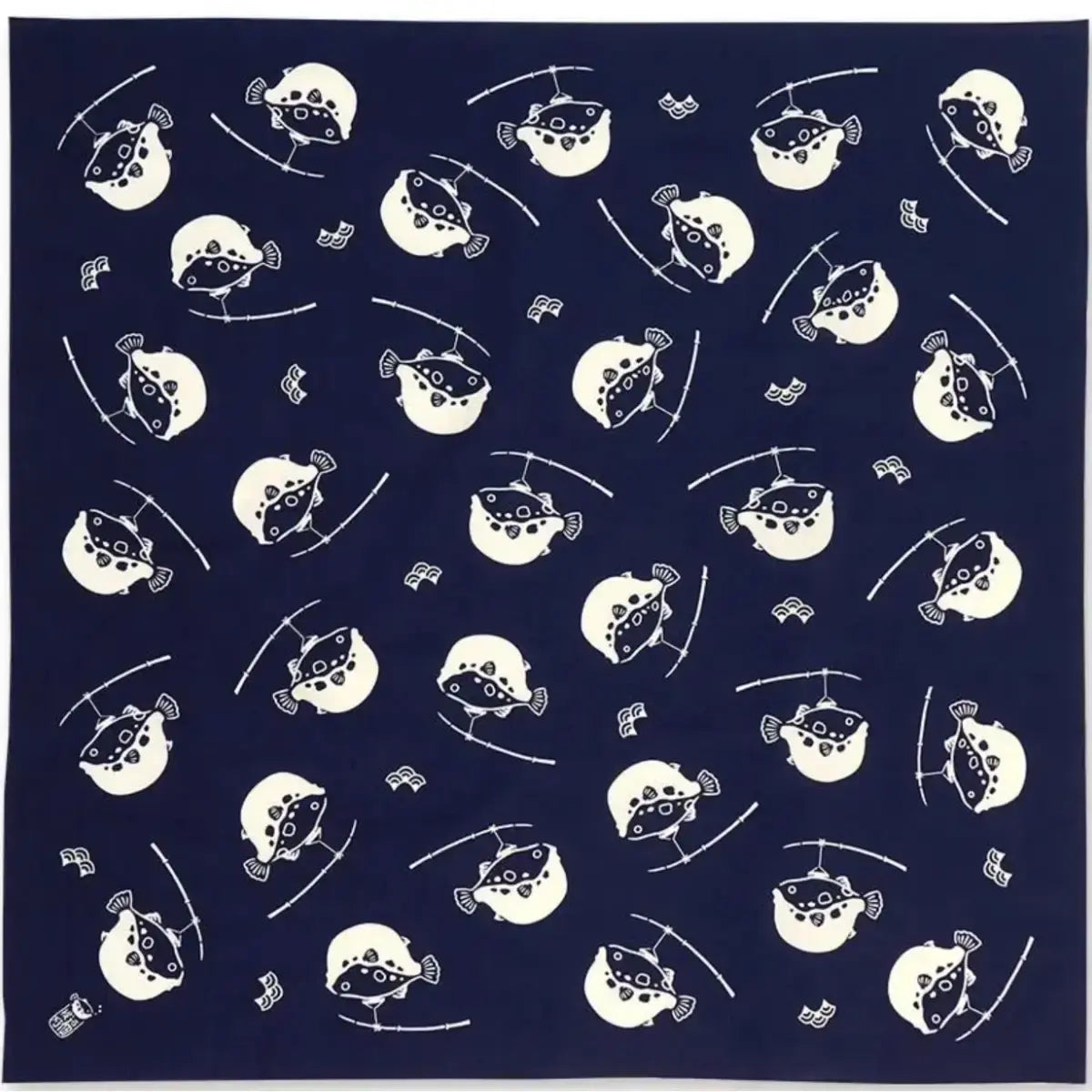 風呂敷河豚大號藍色棉質包裹布 90 厘米