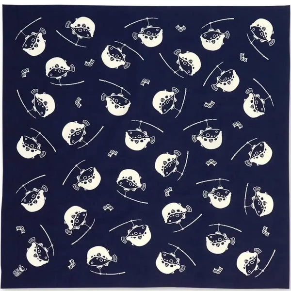 風呂敷河豚大號藍色棉質包裹布 90 厘米