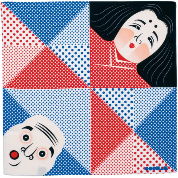 風呂敷 岡龜 & Hyottoko Faces 小號棉質裹布 48 厘米