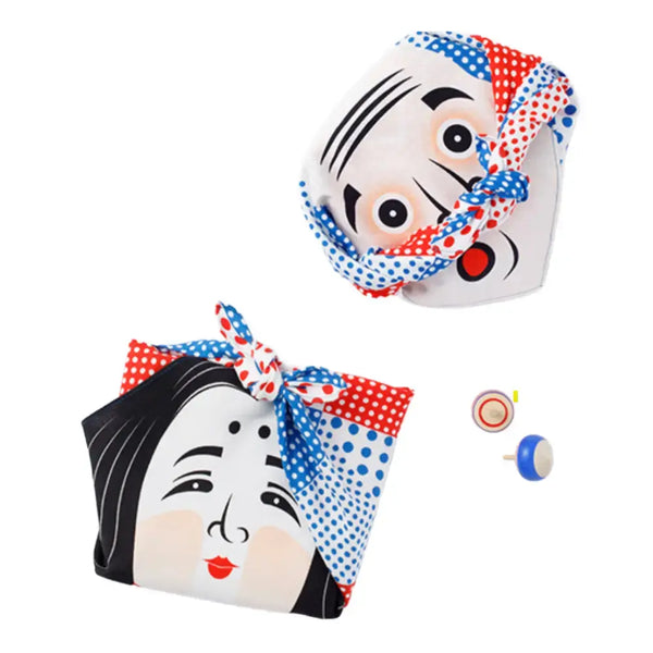 風呂敷 岡龜 & Hyottoko Faces 小號棉質裹布 48 厘米