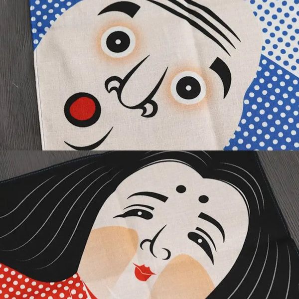 風呂敷 岡龜 & Hyottoko Faces 小號棉質裹布 48 厘米