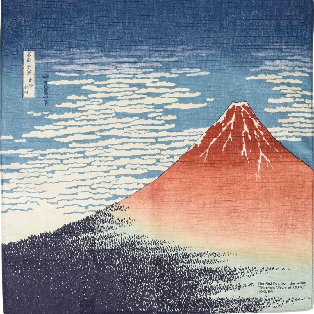 風呂敷紅富士浮世繪藝術棉質包裹布 48x48 厘米