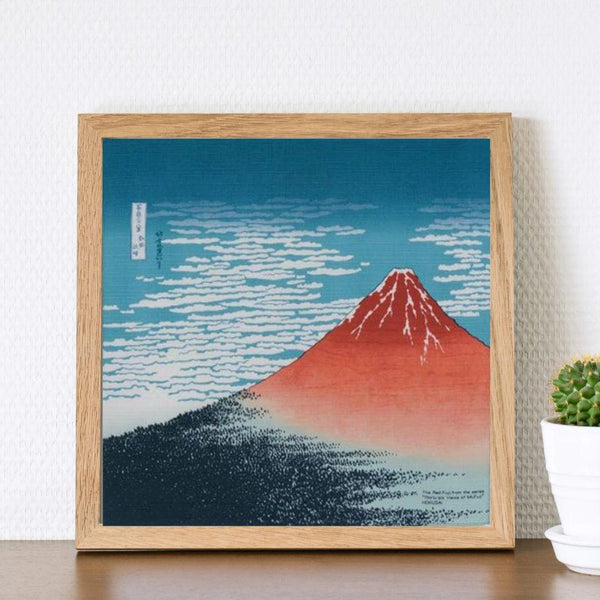 風呂敷紅富士浮世繪藝術棉質包裹布 48x48 厘米