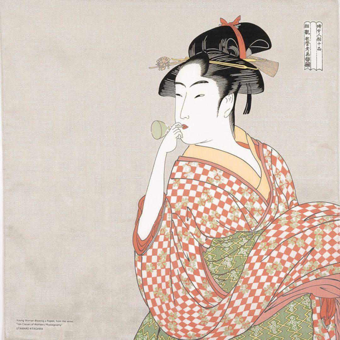 包袱皮女人吹玻璃管浮世繪藝術包裹布 70x70 厘米