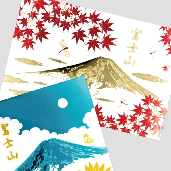 金箔郵票明信片 秋天的富士山 秋葉