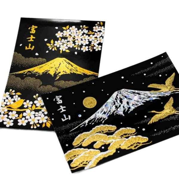 金箔郵票明信片冬季白雪皚皚的富士山