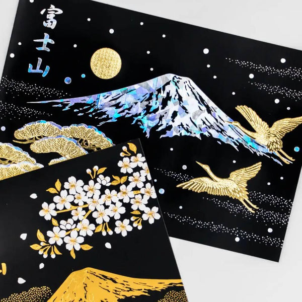 金箔郵票明信片冬季白雪皚皚的富士山