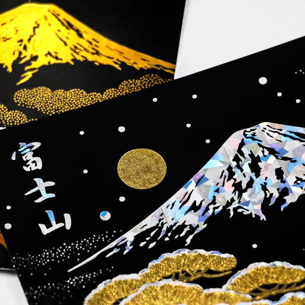 金箔郵票明信片冬季白雪皚皚的富士山