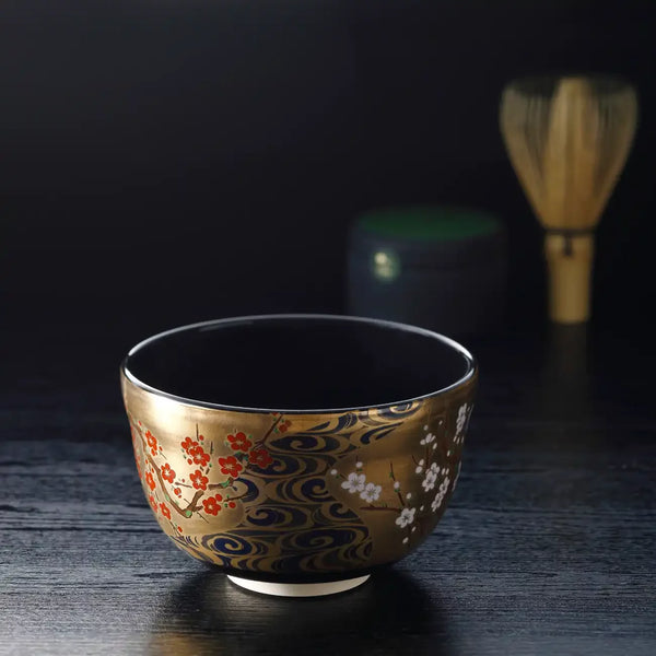 手工茶碗金梅花設計獨特抹茶茶杯碗