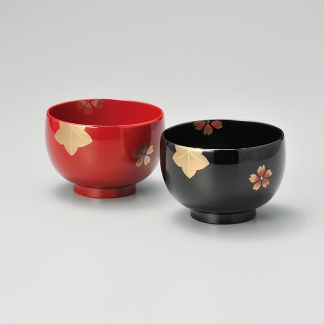 Isuke 日本漆面湯碗櫻花櫻花圖案（2 件組）
