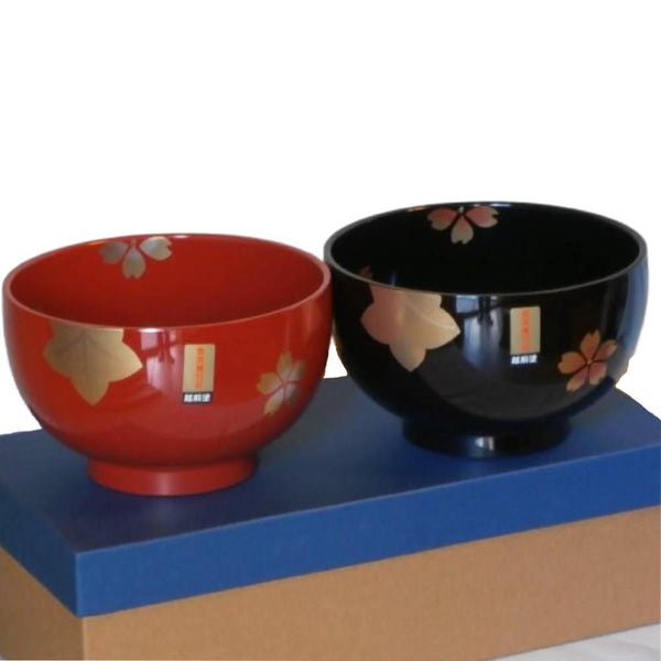 Isuke 日本漆面湯碗櫻花櫻花圖案（2 件組）