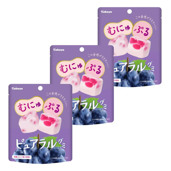 Kabaya Pureral Gummy Candy 柔軟透氣葡萄軟糖 58 克（3 包）