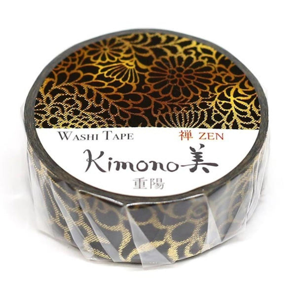 Kamiiso 和服和紙膠帶 金菊花圖案遮蔽膠帶