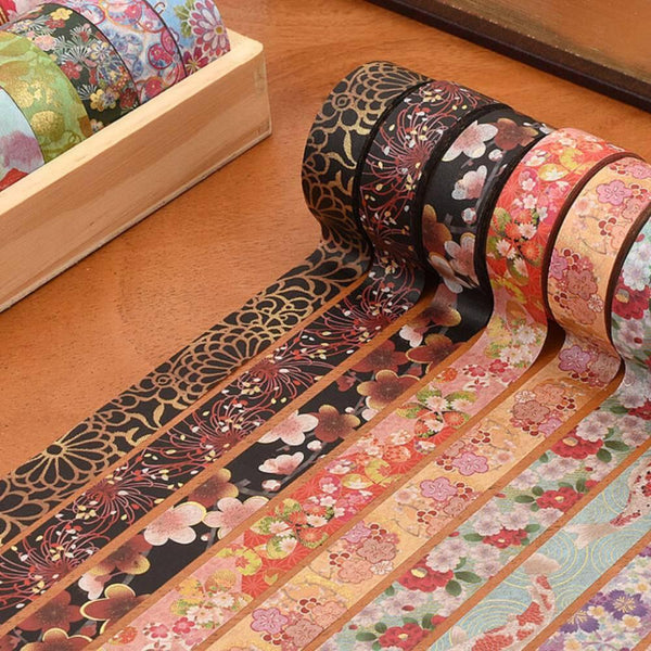 Kamiiso 和服和紙膠帶 金菊花圖案遮蔽膠帶