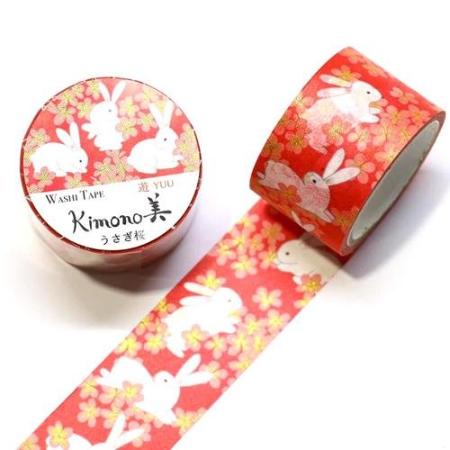 Kamiiso 和服紙膠帶 兔子櫻花圖案遮蔽膠帶