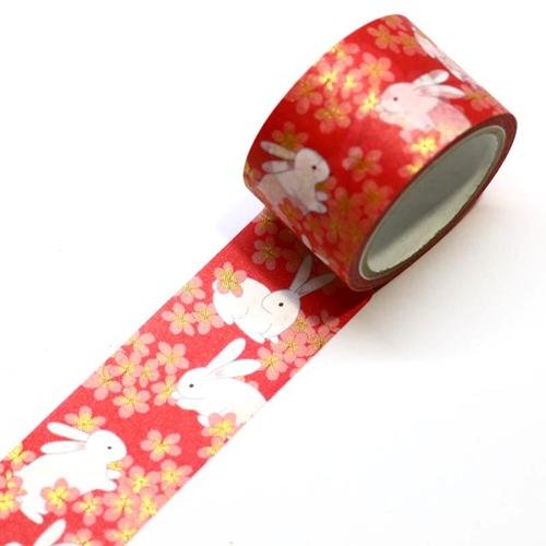 Kamiiso 和服紙膠帶 兔子櫻花圖案遮蔽膠帶