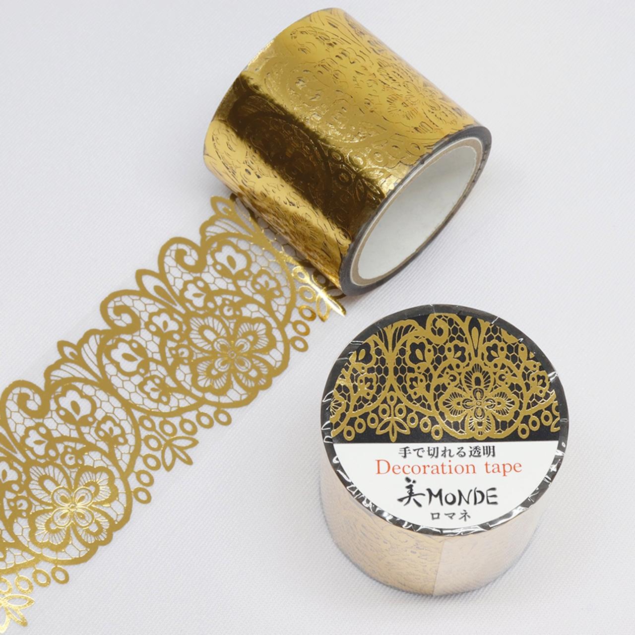 Kamiiso Monde 紙膠帶 金箔蕾絲花卉圖案透明膠帶 35 毫米