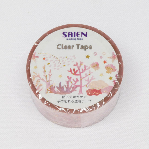 Kamiiso Saien 和紙膠帶 粉紅色珊瑚圖案配金色透明膠帶 20 毫米