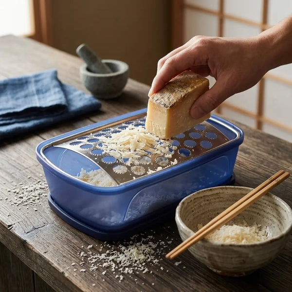 Kiya 多功能不銹鋼食物刨絲器附內建托盤（海軍藍）