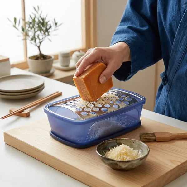 Kiya 多功能不銹鋼食物刨絲器附內建托盤（海軍藍）