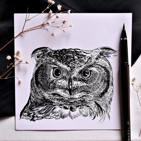 吳竹水性墨水毛筆筆黑色 8 號（+2 個筆芯）