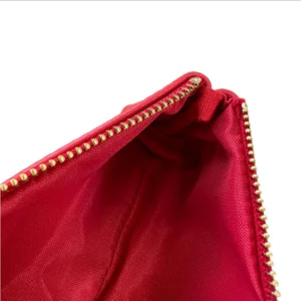 Life 真皮紅色大筆袋尼龍襯裡和拉鍊閉合