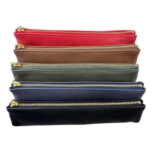 Life 真皮紅色大筆袋尼龍襯裡和拉鍊閉合